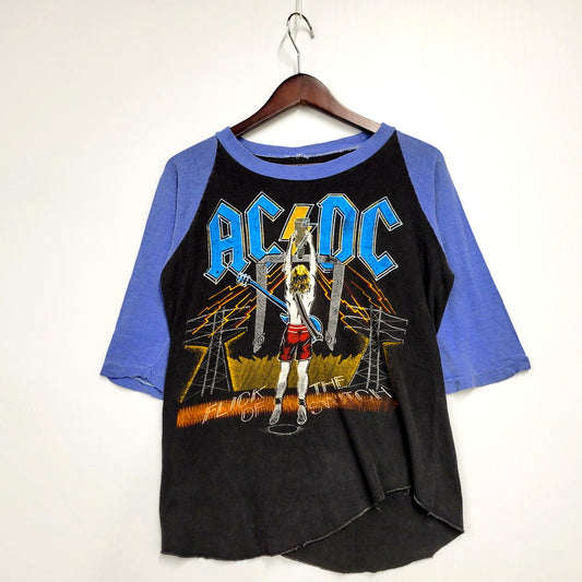 【中古品】【メンズ】 ACDC 80S WE SALUTE YOU U.S. TOUR 1983 RAGLAN TEE ラグラン Tシャツ 半袖 5分丈袖 トップス 146-240816-mm-03-izu サイズ：サイズ不明 カラー：ブラック 万代Net店