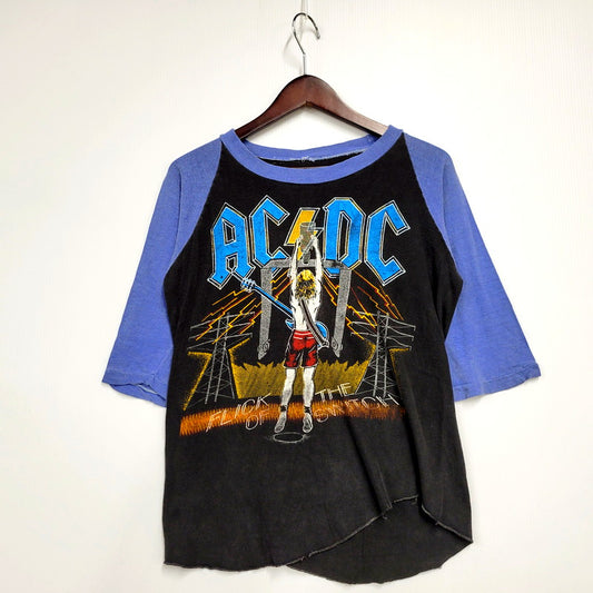 【中古品】【メンズ】  ACDC 80S WE SALUTE YOU U.S. TOUR 1983 RAGLAN TEE ラグラン Tシャツ 半袖 5分丈袖 トップス 146-240816-mm-03-izu サイズ：サイズ不明 カラー：ブラック 万代Net店