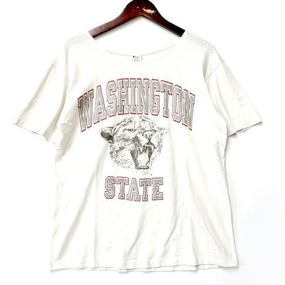 【中古品】【メンズ】 Champion チャンピオン 80S ”WASHINGTON STATE” FOOTBALL TEE USA製 トリコタグ ワシントンステート フットボールTシャツ トップス 半袖 146-240816-ma-16-izu サイズ：L カラー：ホワイト系 万代Net店