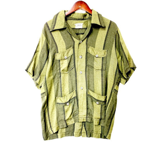 【中古品】【メンズ】  ST.MORITZ サンモリッツ 60-70S SS STRIPE CUBA SHIRT 60-70年代 ショートスリーブ ストライプ キューバシャツ トップス 半袖 146-240816-ma-11-izu サイズ：L カラー：グリーン 万代Net店