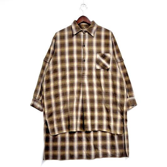 【中古品】【メンズ】  UNKNOWN OMBRE CHECK LONG SHIRT アンノウン オンブレーチェックロングシャツ 変形デザイン 長袖 トップス 146-240821-ay-08-izu サイズ：下記参照 カラー：ブラウン系 万代Net店