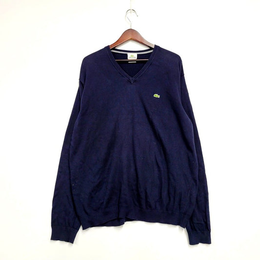 【中古品】【メンズ】 LACOSTE ラコステ 90S V NECK COTTON KNIT F5178 Vネック ワンポイントコットンニット ロゴ 刺繍 トップス 146-240821-ay-06-izu サイズ：6 カラー：ネイビー 万代Net店