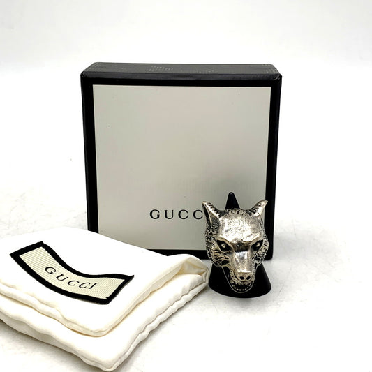 【中古品】【メンズ/レディース】 GUCCI グッチ SV925 ANGER FOREST WOLF HEAD RING アンガーフォレスト ウルフ ヘッド リング 指輪 アクセサリー 182-250425-as-16-izu サイズ：19 カラー：シルバー 万代Net店