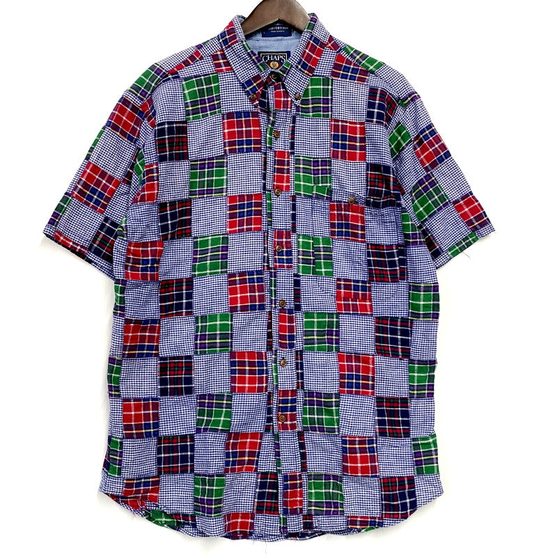 【中古品】【メンズ】  CHAPS RALPH LAUREN チャップス ラルフローレン 80-90S SS BD PATCHWORK SHIRT ショートスリーブ パッチワーク シャツ 半袖 トップス 146-240910-mm-21-izu サイズ：M カラー：マルチ 万代Net店