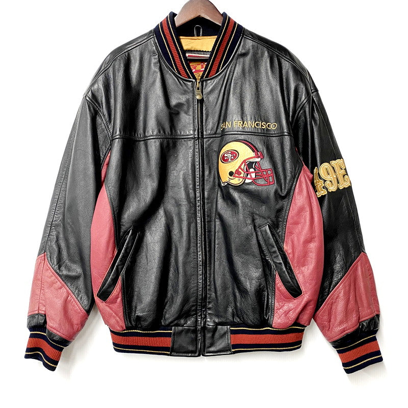 【中古品】【メンズ】  VINTAGE ヴィンテージ 90S ”SAN FRANCISCO 49ERS” LEATHER JACKET 90年代 サンフランシスコ・フォーティーナイナーズ レザージャケット アウター 長袖 146-240912-ma-06-izu サイズ：L カラー：ブラック 万代Net店