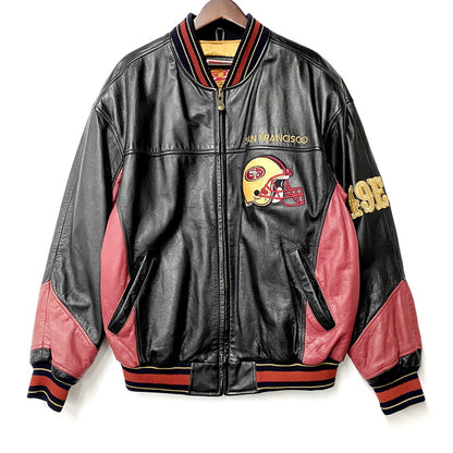 【中古品】【メンズ】  VINTAGE ヴィンテージ 90S ”SAN FRANCISCO 49ERS” LEATHER JACKET 90年代 サンフランシスコ・フォーティーナイナーズ レザージャケット アウター 長袖 146-240912-ma-06-izu サイズ：L カラー：ブラック 万代Net店