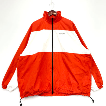 【中古品】【メンズ】 BALENCIAGA バレンシアガ 19AW COLOUR BLOCK LOGO PRINT COTTON POPLIN TRACK JACKET 571434 トラックジャケット ロゴ プリント 刺繍 アウター 141-240913-ay-12-izu サイズ：44 カラー：レッド×ホワイト 万代Net店