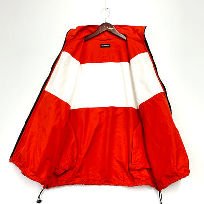 【中古品】【メンズ】 BALENCIAGA バレンシアガ 19AW COLOUR BLOCK LOGO PRINT COTTON POPLIN TRACK JACKET 571434 トラックジャケット ロゴ プリント 刺繍 アウター 141-240913-ay-12-izu サイズ：44 カラー：レッド×ホワイト 万代Net店