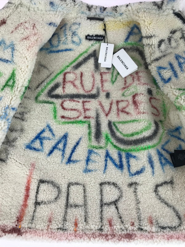 【中古品】【メンズ】 BALENCIAGA バレンシアガ 18AW GRAFFITI SHEARLING JACKET 534872 グラフィティ シアリング ジャケット アウター 141-251122-rt-01-tag サイズ：44 カラー：ブラック 万代Net店