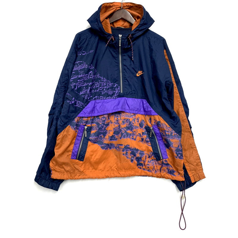 【中古品】【メンズ】 NIKE ナイキ 90S NYLON ANORAK JACKET ナイロンアノラックジャケット 銀タグ ロゴ 刺繍 アウター 146-241010-ay-07-izu サイズ：L カラー：ネイビー 万代Net店