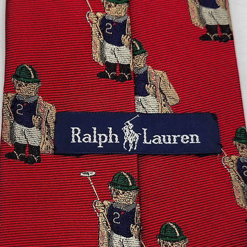 【中古品】【メンズ】 RALPH LAUREN ラルフローレン POLO BEAR NECKTIE ポロ ベア ネクタイ スーツ用 服飾雑貨 小物 208-241013-mm-06-izu カラー：レッド 赤 万代Net店