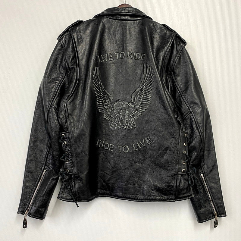 【中古品】【メンズ】  USED LACE UP DOUBLE RIDERS JACKET レースアップ ダブル ライダースジャケット アウター 146-241016-as-09-izu サイズ：L カラー：ブラック 万代Net店