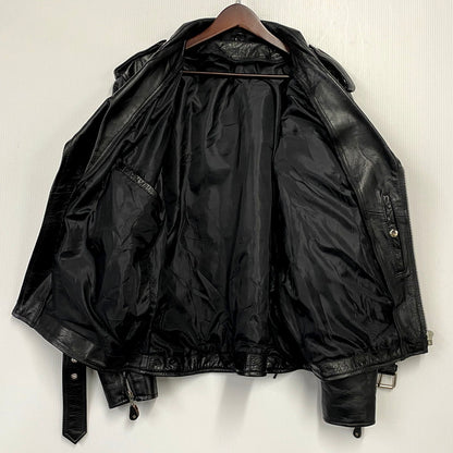 【中古品】【メンズ】  USED LACE UP DOUBLE RIDERS JACKET レースアップ ダブル ライダースジャケット アウター 146-241016-as-09-izu サイズ：L カラー：ブラック 万代Net店