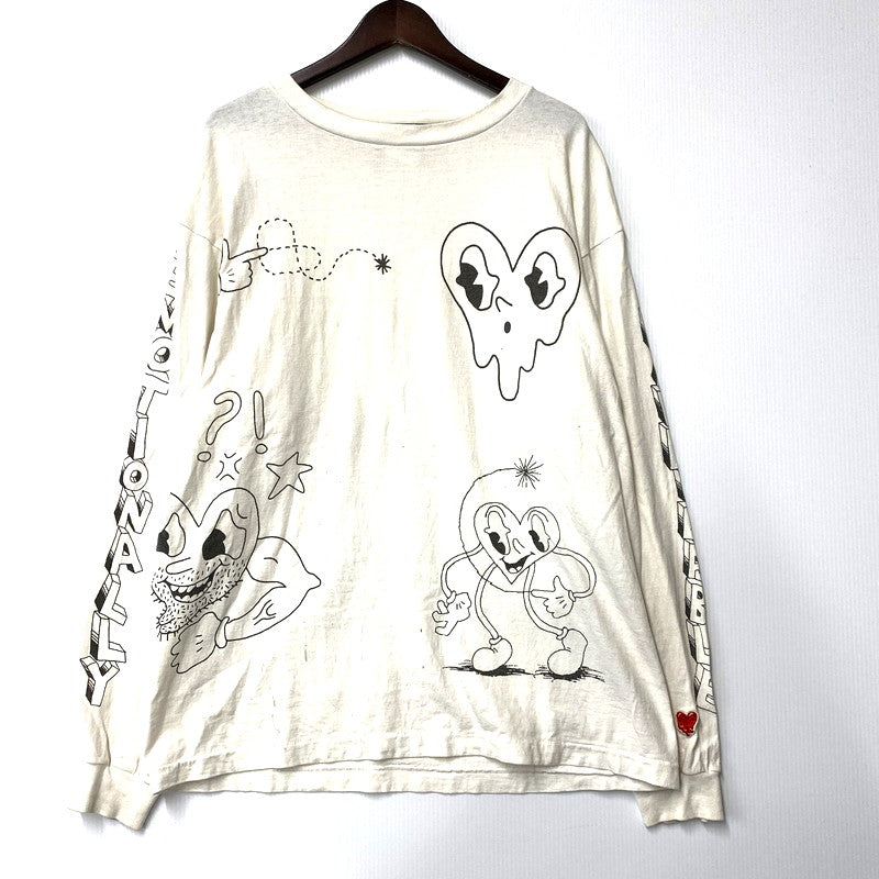 【中古品】【メンズ】  EMOTIONALLY UNAVAILABLE エモーショナリー・アンアベイラブル LS PRINT TEE ロングスリーブ プリントTシャツ 長袖 トップス 142-241101-as-46-izu サイズ：L カラー：ホワイト 万代Net店