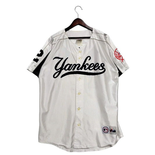 【中古品】【メンズ】  MAJESTIC マジェスティック 90S YANKEES BASEBALL SHIRT ヤンキース ベースボールシャツ 半袖 トップス 146-241102-as-16-izu カラー：ホワイト 万代Net店