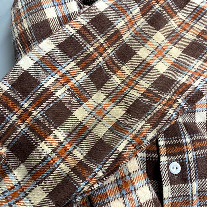 【中古品】【メンズ】  BIG MAC ビッグマック 70S LS COTTON FLANNEL SHIRT ロングスリーブ コットン フランネルシャツ 長袖 チェック トップス 146-241108-as-24-izu サイズ：L カラー：ブラウン系 万代Net店