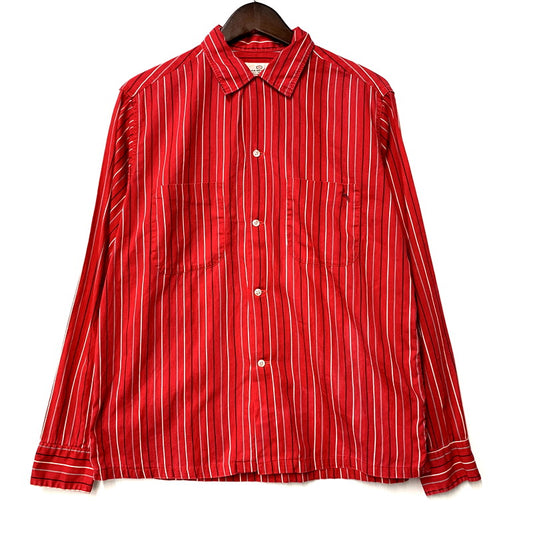 【中古品】【メンズ】  VAN HEUSEN ヴァンヒューゼン 60S LS STRIPE SHIRT ロングスリーブ ストライプ シャツ 長袖 トップス 146-241111-as-20-izu サイズ：M カラー：レッド系 万代Net店