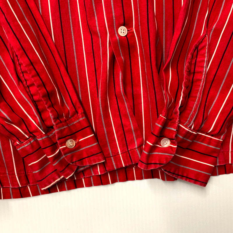 【中古品】【メンズ】  VAN HEUSEN ヴァンヒューゼン 60S LS STRIPE SHIRT ロングスリーブ ストライプ シャツ 長袖 トップス 146-241111-as-20-izu サイズ：M カラー：レッド系 万代Net店