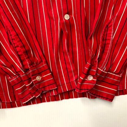 【中古品】【メンズ】  VAN HEUSEN ヴァンヒューゼン 60S LS STRIPE SHIRT ロングスリーブ ストライプ シャツ 長袖 トップス 146-241111-as-20-izu サイズ：M カラー：レッド系 万代Net店