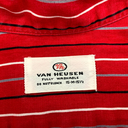 【中古品】【メンズ】  VAN HEUSEN ヴァンヒューゼン 60S LS STRIPE SHIRT ロングスリーブ ストライプ シャツ 長袖 トップス 146-241111-as-20-izu サイズ：M カラー：レッド系 万代Net店