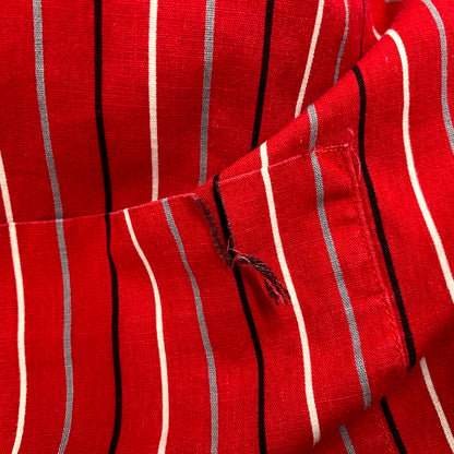 【中古品】【メンズ】  VAN HEUSEN ヴァンヒューゼン 60S LS STRIPE SHIRT ロングスリーブ ストライプ シャツ 長袖 トップス 146-241111-as-20-izu サイズ：M カラー：レッド系 万代Net店