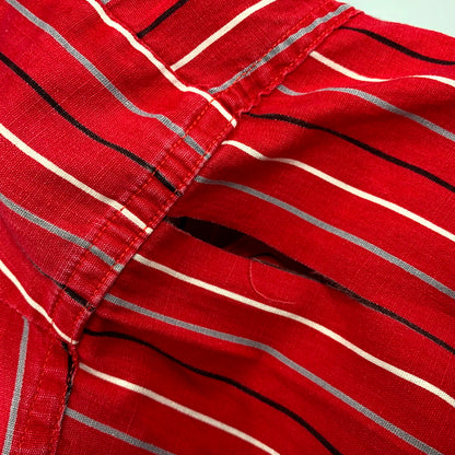 【中古品】【メンズ】  VAN HEUSEN ヴァンヒューゼン 60S LS STRIPE SHIRT ロングスリーブ ストライプ シャツ 長袖 トップス 146-241111-as-20-izu サイズ：M カラー：レッド系 万代Net店