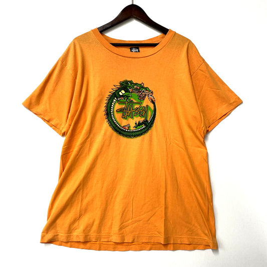 【中古品】【メンズ】  OLD STUSSY オールドステューシー 90S DRAGON PRINTED T-SHIRT ドラゴン プリント Tシャツ 紺タグ USA製 半袖 トップス 142-241112-as-19-izu サイズ：L カラー：オレンジ 万代Net店