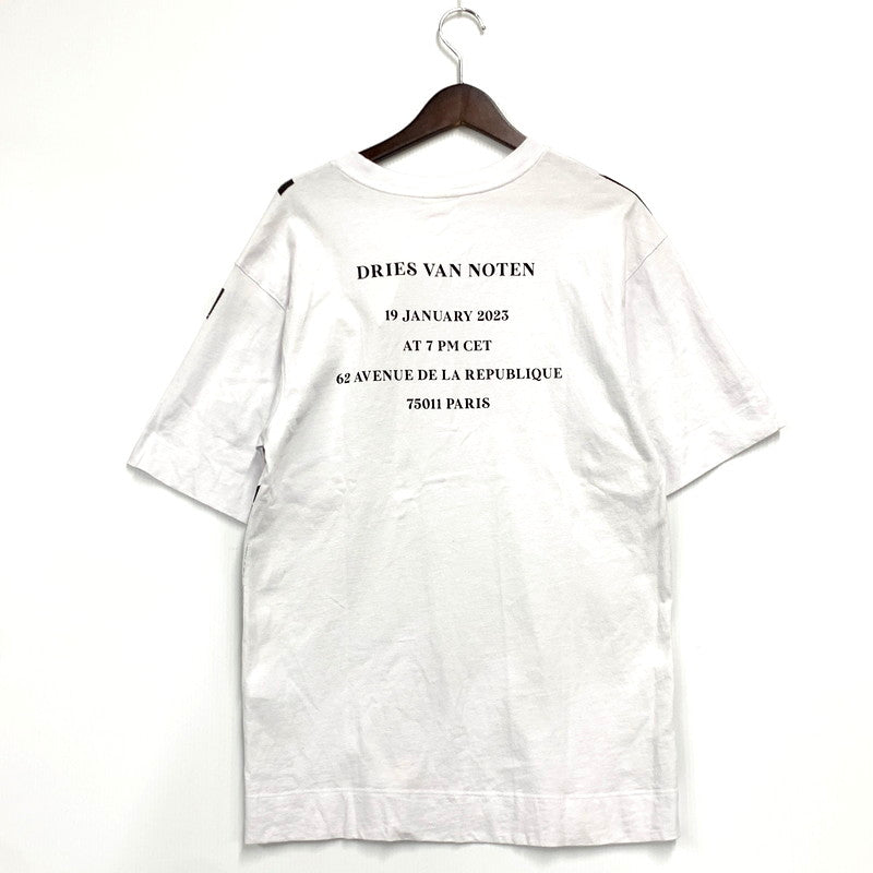 【中古品】【メンズ】 DRIES VAN NOTEN ドリスヴァンノッテン HELI SLOGAN PRINT T-SHIRT ヘリ スローガン プリント Tシャツ 半袖 トップス 141-241113-as-23-izu サイズ：S カラー：ホワイト 万代Net店