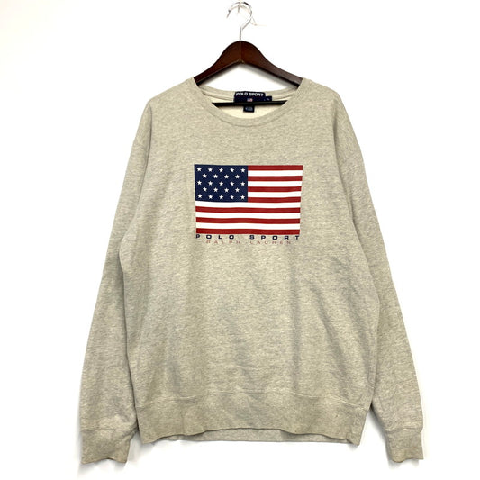 【中古品】【メンズ】 POLO SPORTS ポロスポーツ RALPH LAUREN ラルフローレン 90S SWEATSHIRT USA FLAG スウェットシャツ トレーナー 長袖 トップス 146-241119-as-33-izu サイズ：L カラー：グレー系 万代Net店