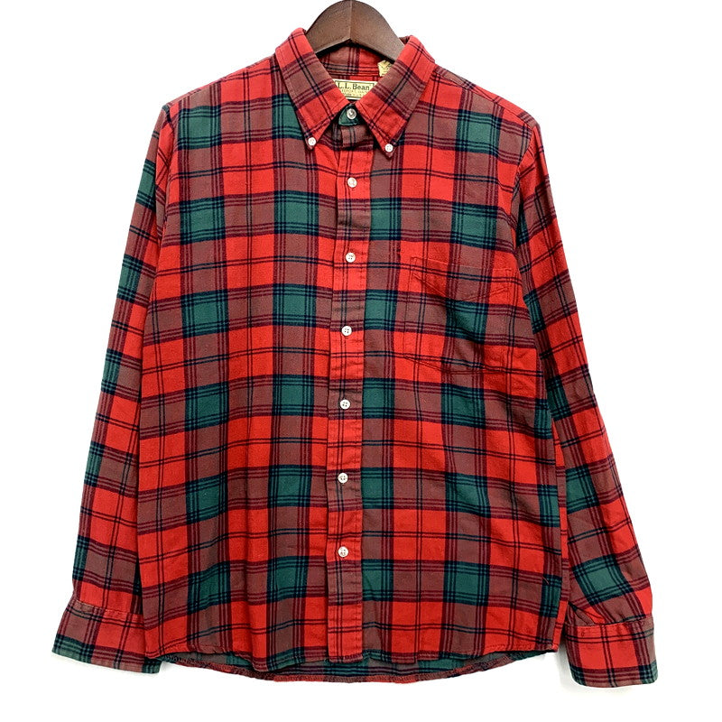 【現状渡し品】【メンズ】 L.L.Bean エルエルビーン 80-90S CHECK B.D.SHIRT チェック ボタンダウン シャツ USA製 ブロック体タグ 長袖 トップス 144-241123-as-17-izu サイズ：L カラー：レッド 万代Net店