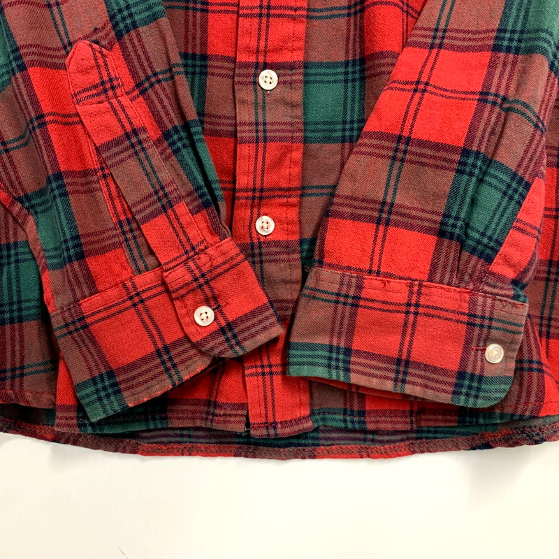 【現状渡し品】【メンズ】 L.L.Bean エルエルビーン 80-90S CHECK B.D.SHIRT チェック ボタンダウン シャツ USA製 ブロック体タグ 長袖 トップス 144-241123-as-17-izu サイズ：L カラー：レッド 万代Net店