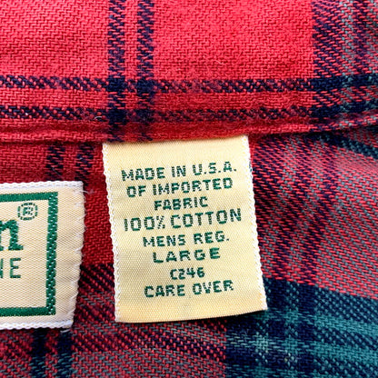 【現状渡し品】【メンズ】 L.L.Bean エルエルビーン 80-90S CHECK B.D.SHIRT チェック ボタンダウン シャツ USA製 ブロック体タグ 長袖 トップス 144-241123-as-17-izu サイズ：L カラー：レッド 万代Net店