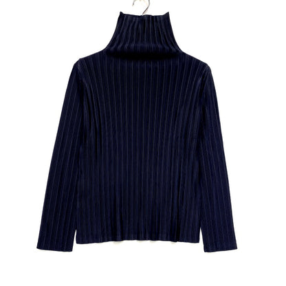 【中古品】【レディース】 PLEATS PLEASE プリーツプリーズ ISSEY MIYAKE イッセイミヤケ LS TURTLE NECK PLEATS CUT AND SEW PP93-FK342 ロングスリーブ タートルネック プリーツ カットソー 長袖 トップス 168-241125-as-19-izu サイズ：3 カラー：ネイビー 万代Net店