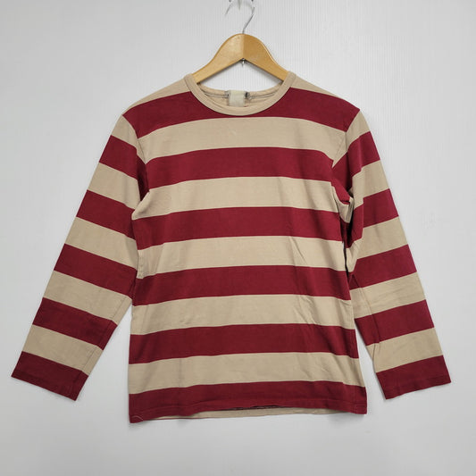 【中古品】【メンズ】 agnes b. アニエスベー LS BORDER TEE ロングスリーブ ボーダー Tシャツ カットソー 長袖 トップス 140-241125-mm-06-izu サイズ：下記参照 カラー：ベージュ/レッド 万代Net店