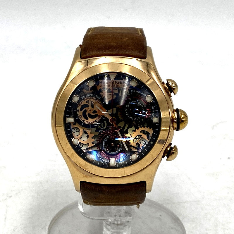 【中古品】【メンズ】  REEF TIGER リーフタイガー RGA792 SKELETON WATCH スケルトンウォッチ 腕時計 198-241231-ma-03-izu カラー：茶×ゴールド 万代Net店