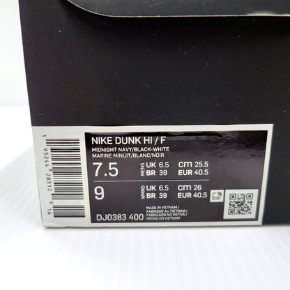 【中古美品】【メンズ/レディース】 NIKE ナイキ × FRAGMENT DESIGN フラグメント デザイン DUNK HI / F DJ0383-400 ダンク ハイ コラボ スニーカー シューズ 靴 160-241130-ay-02-izu サイズ：25.5cm カラー：MIDNIGHT NAVY/BLACK-WHITE 万代Net店