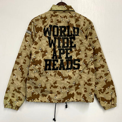 【中古品】【メンズ】 A BATHING APE アベイシングエイプ 90S WORLD WIDE APE HEADS COACHES JACKET ワールドワイド エイプ ヘッズ コーチジャケット 初期三角タグ アウター 142-241206-as-21-izu サイズ：S カラー：ベージュ系 万代Net店