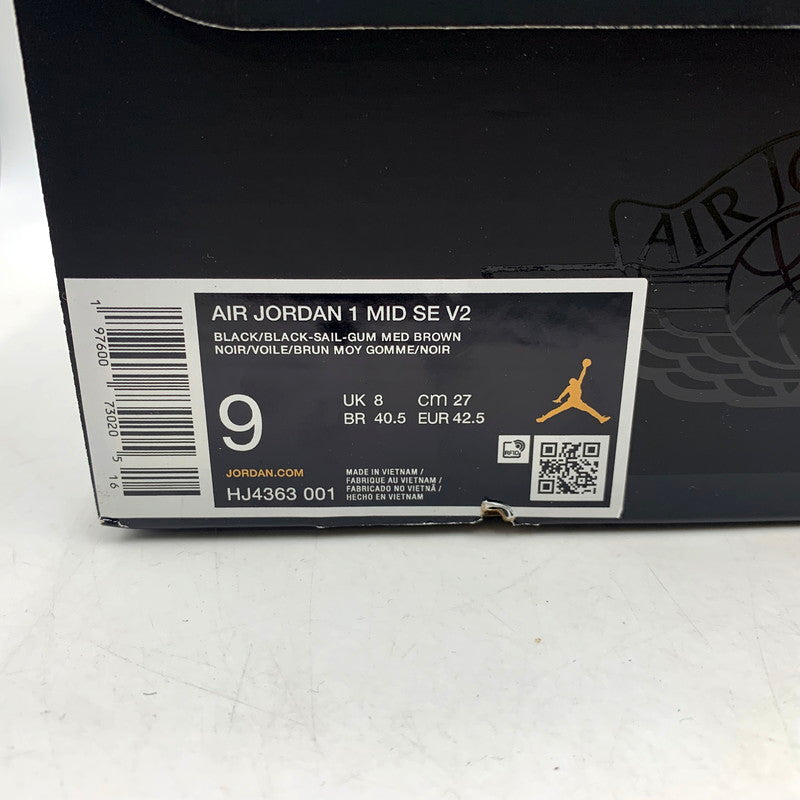 【中古美品】【メンズ】 NIKE ナイキ AIR JORDAN 1 MID SE V2 HJ4363-001 エア ジョーダン 1 ミッド SE V2 スニーカー シューズ 靴 160-241212-as-05-izu サイズ：27cm カラー：BLACK/BLACK-SAIL-GUM MED BROWN 万代Net店