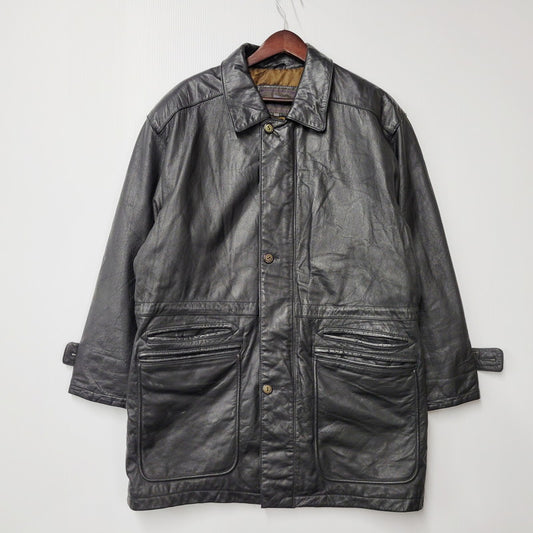 【中古品】【メンズ】  STRATHCONAR ストラスコナー LEATHER COAT レザーコート アウター 長袖 146-241216-ma-02-izu サイズ：L カラー：黒 万代Net店