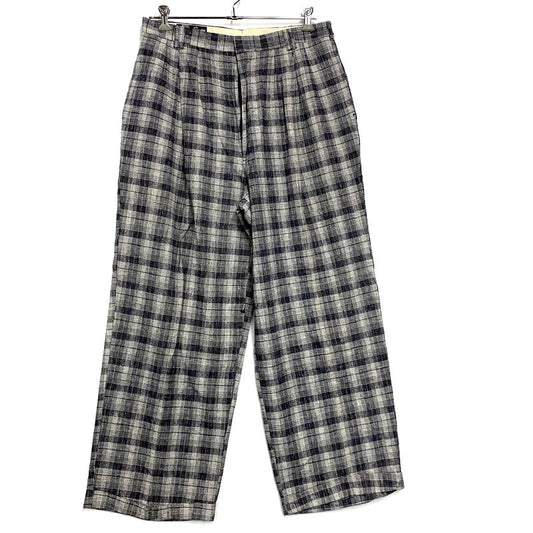 【中古品】【メンズ】  SMOKEY JOE'S スモーキー ジョーズ 80-90S LINEN COTTON CHECK SLACKS リネンコットン チェック スラックス パンツ ボトムス 157-241215-as-45-izu サイズ：36L カラー：ネイビー系 万代Net店