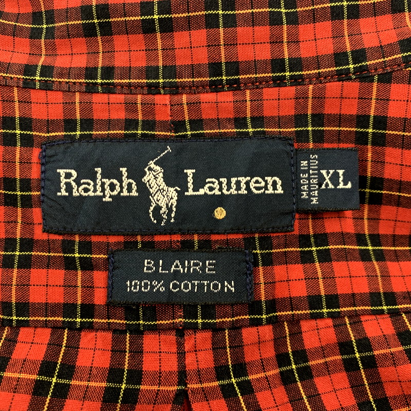 【中古品】【メンズ】 RALPH LAUREN ラルフローレン 90S BLAIRE LS BD CHECK SHIRT ブレア  ロングスリーブ チェックシャツ 長袖 トップス 146-250208-as-34-izu サイズ：XL カラー：レッド系 万代Net店