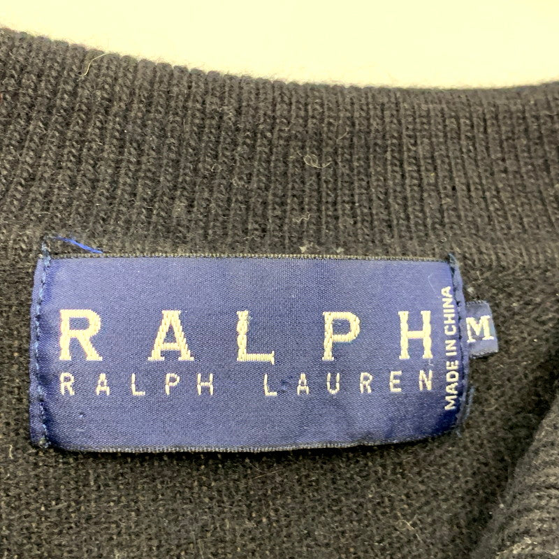 【中古品】【レディース】 RALPH LAUREN ラルフローレン 90S LS KNIT ONEPIECE ロングニット ロゴ 刺繍 ワンピース 170-241222-ay-13-izu サイズ：M カラー：ブラック 万代Net店