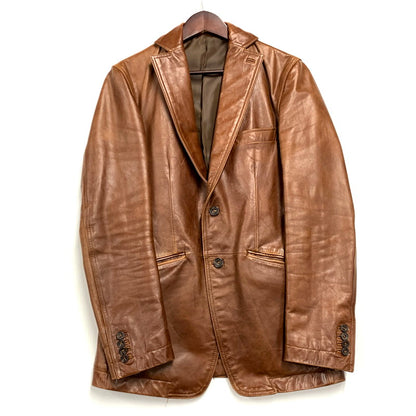 【中古品】【メンズ】  RESTRICT SHEEPSKIN LEATHER TAILORED JACKET シープスキンレザーテーラードジャケット アウター 長袖 146-241223-ma-41-izu サイズ：2 カラー：茶 万代Net店