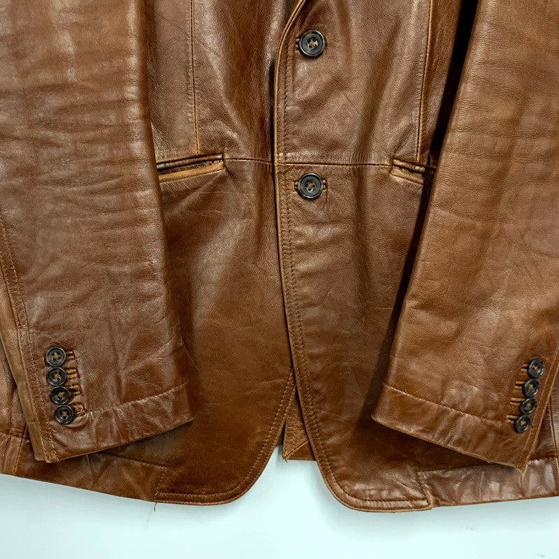 【中古品】【メンズ】  RESTRICT SHEEPSKIN LEATHER TAILORED JACKET シープスキンレザーテーラードジャケット アウター 長袖 146-241223-ma-41-izu サイズ：2 カラー：茶 万代Net店