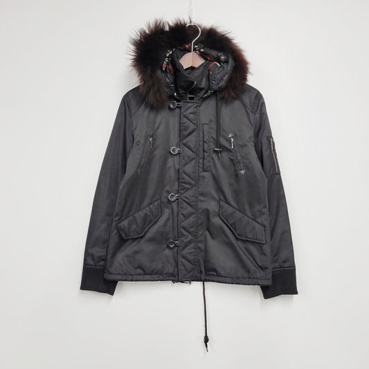 【中古品】【メンズ】 BURBERRY BLACK LABEL バーバリーブラックレーベル BMP38-718-09 FUR FLIGHT JACKET ファーフライトジャケット アウター 長袖 141-241228-ma-14-izu サイズ：M カラー：黒 万代Net店