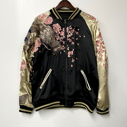 【中古品】【メンズ】  絡繰魂 粋 カラクリダマシイ イキ SOUVENIR JACKET 273051 スーベニアジャケット 桜×龍神 スカジャン アウター 145-250107-as-11-izu サイズ：L カラー：ブラック 万代Net店