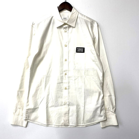 【中古品】【メンズ】 BURBERRY LONDON バーバリー ロンドン LOGO STRETCH COTTON SHIRT 8021794 ロゴストレッチ コットンシャツ 長袖 トップス 141-250107-as-15-izu サイズ：M カラー：ホワイト 万代Net店