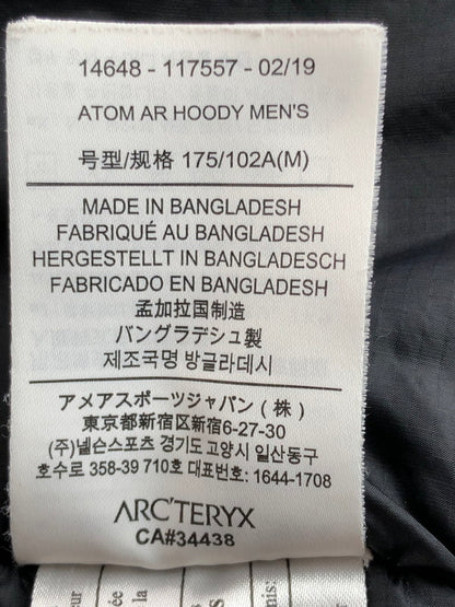 【中古品】【メンズ】 ARC'TERYX アークテリクス ATOM AR HOODY BLACK 14648 アトム エーアール フーディー アウター 144-251108-rt-08-tag サイズ：M カラー：ブラック 万代Net店