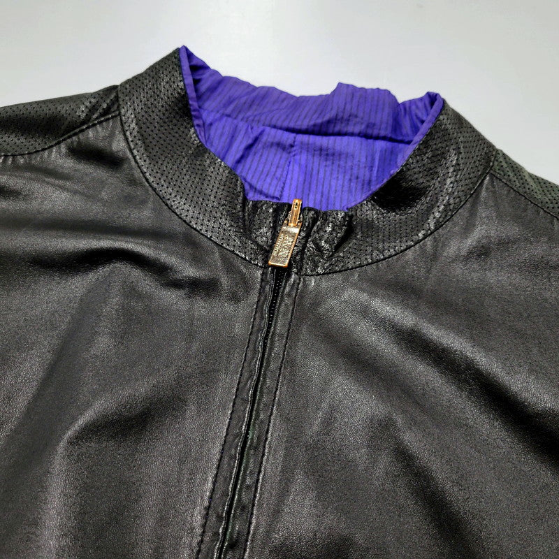 【現状渡し品】【メンズ】 ARMANI COLLEZIONI アルマーニコレッツォーニ LAMBSKIN LEATHER REVERSIBLE JACKET ラムスキン レザー リバーシブル ジャケット アウター 141-250113-as-29-izu サイズ：52 カラー：ブラック/パープル 万代Net店