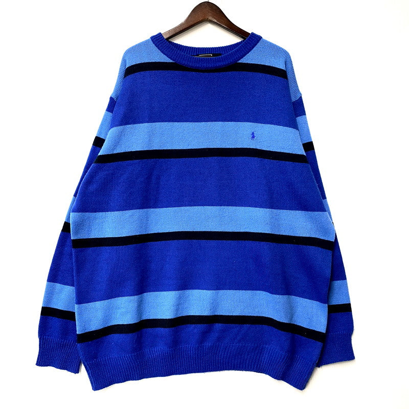 【中古品】【メンズ】 POLO RALPH LAUREN ポロ・ラルフローレン 90S COTTON BORDER KNIT 90年代 コットンボーダーニット トップス 長袖 146-250118-ma-12-izu サイズ：XL カラー：青 万代Net店